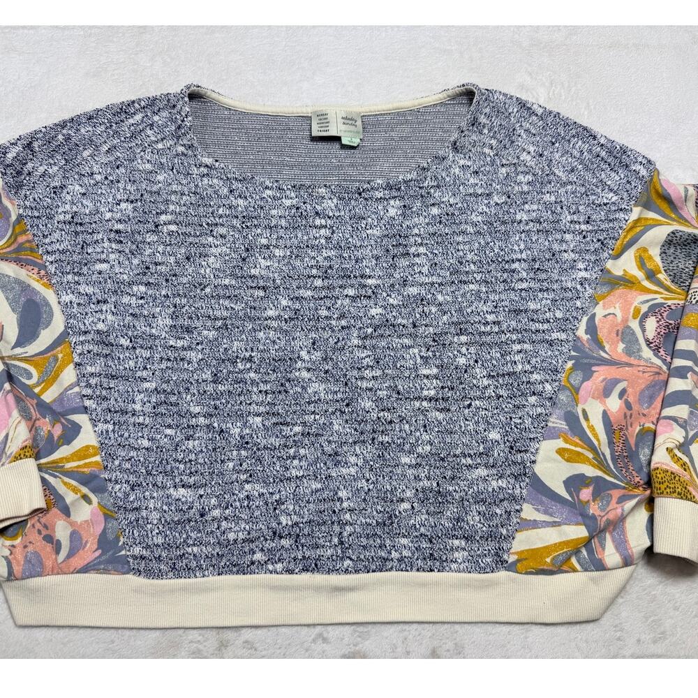 Saturday Sunday Anthropologie Floral Contrast Sleeve Sweatshirt Boho Grey Sz Sm
